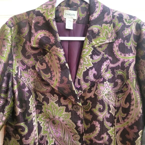 Chico's Purple Green Paisley Blazer, Size 2 (M, 12) - Picture 3 of 8